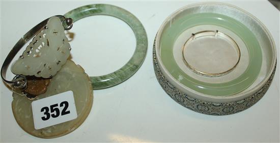 Chinese jade seal, bangle(?) & another etc.